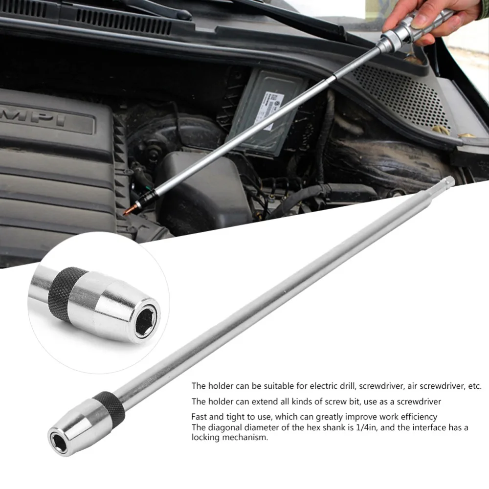 Magnetic Screw Bit Holder Silver Carbon Steel 1/4 Inch Hex Shank Magnetic Bit Holder 12 Inch Length/300mm Length Quick Release