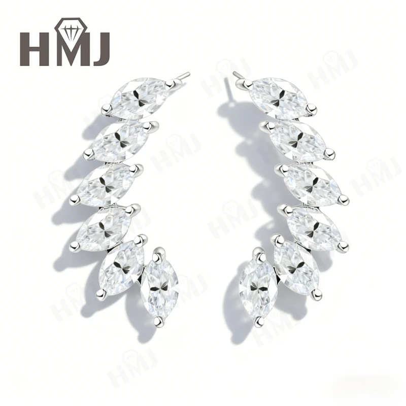 Boucles d'oreilles Moissanite Marquise pour femmes, pierres à facettes avec Silhouette fine élégante