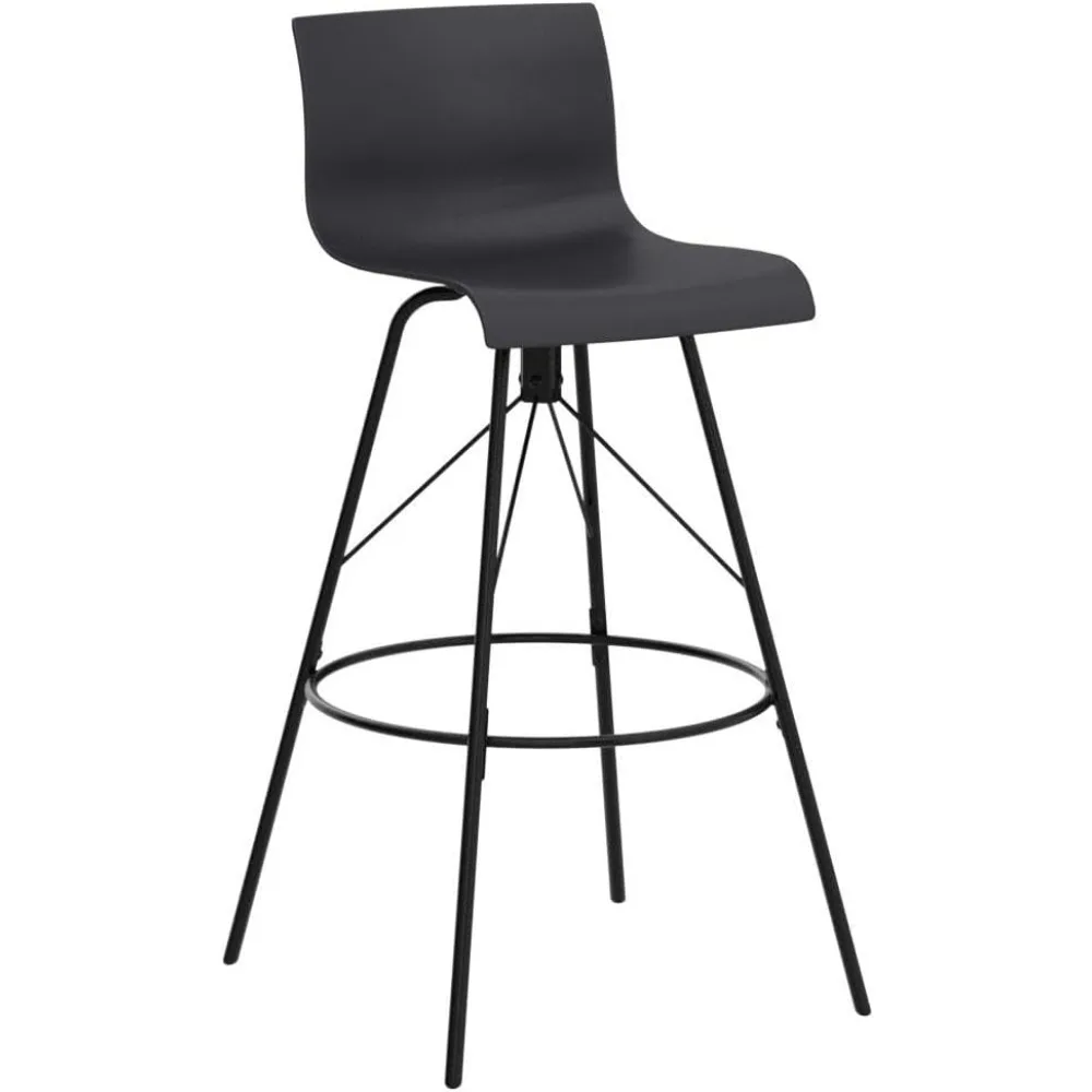 Ensemble de 4 tabourets de bar à percussion noirs avec dos, moderne, comptoir de cuisine, chaise de bar, siège en plastique, pieds en métal, recommandé, 24"