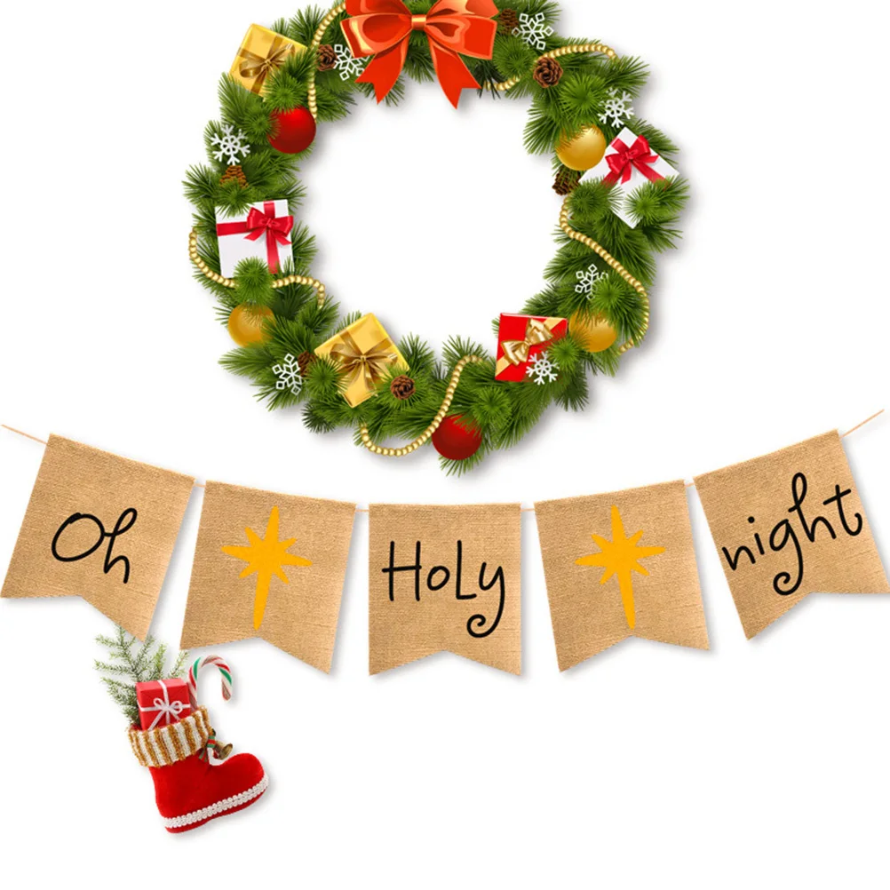 17 سنتيمتر x 21 سنتيمتر أوه ليلة المقدسة مطبوعة الخيش راية عشية عيد الميلاد زينة المنزل رف الموقد ساحة حفلة ريفي عطلة الرايات