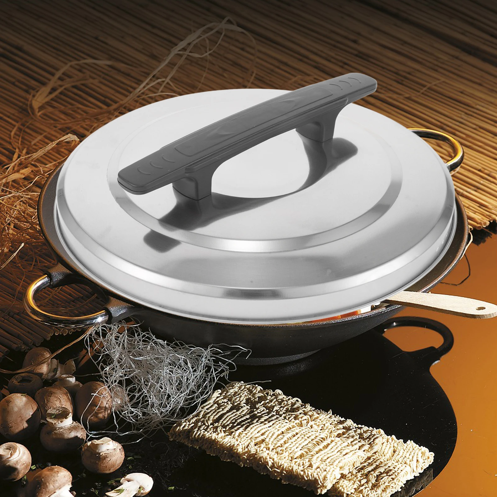 

Stainless Steel Pot Cover Universal Pan Lid Round Steam Dome Replacement Frying Wok Griddle Grill Dome Bacon Burger Cookware