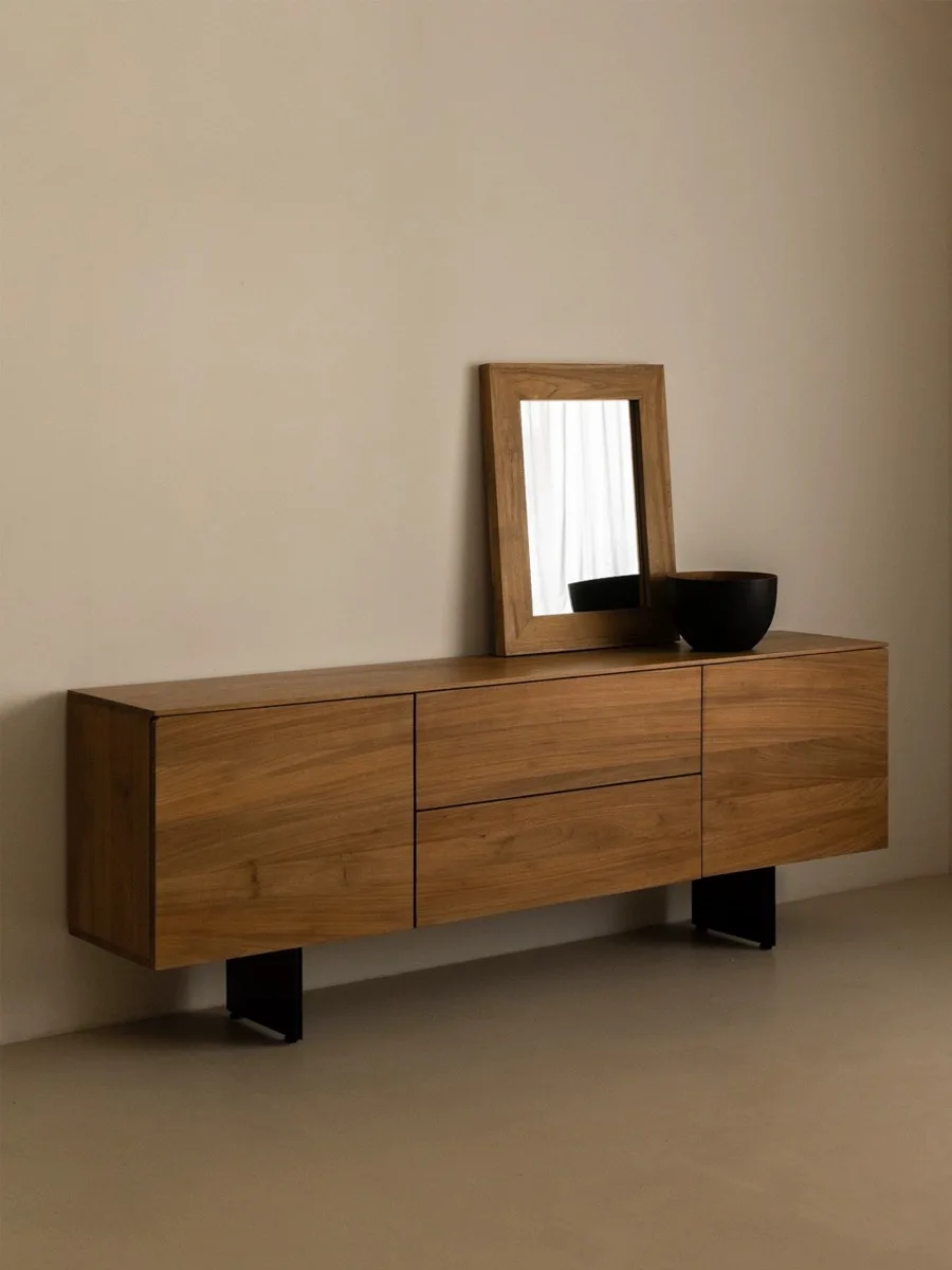 Wabi-sabi Solid Wood TV Nordic Simple Log Audio-visual Elm Black Walnut Minimal Side Cabinet