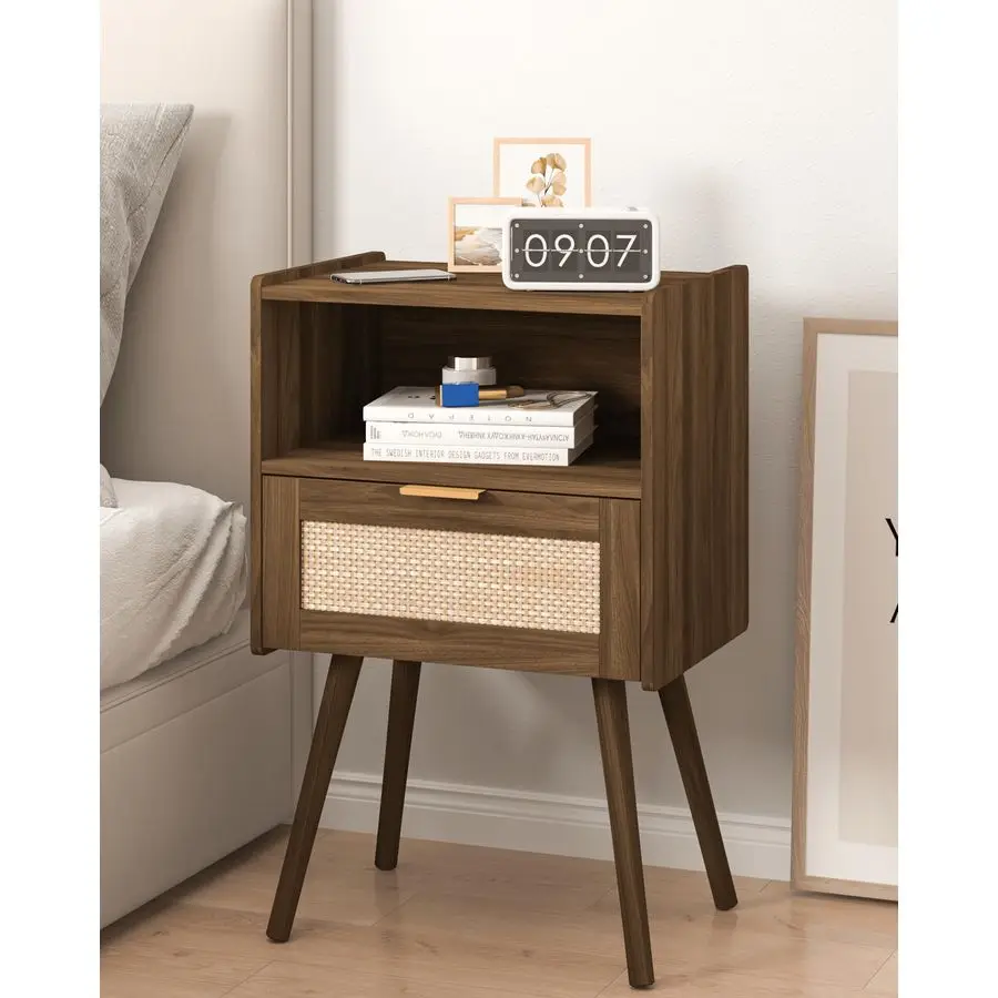 

Nightstand,Modern Bedside Table with Storage Drawer and Open Wood Shelf, for Living Room, Bedroom and Small Spaces, Accent Night