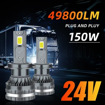 H4 Led H7 H1 H11 LED Headlight Bulbs for Truck 24V 150W 49800LM High Power Trailer Van Lamps LED H4 6000K Bulb High Low Beam