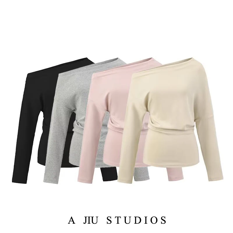 

Sexy Pure Desire Sle Long Sve oulder Bared T irt Women's Slim Fit Autumn Base Layer irt Top Street Faion Batwing