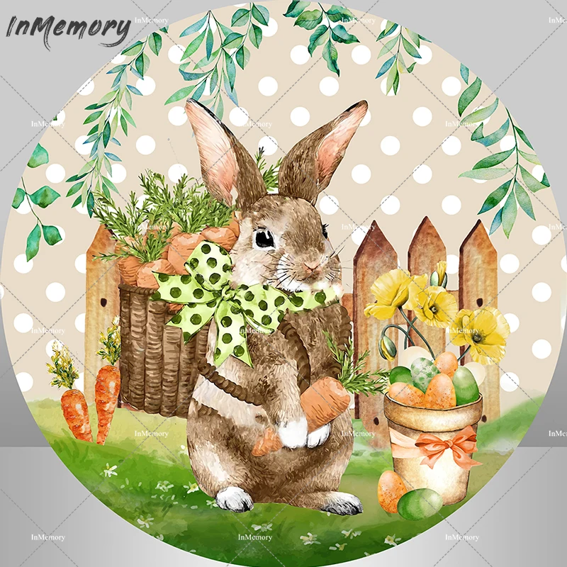 Easter Party Round Backdrop Cover for Kids Baby Shower Party Decoration Grass Rabbit Bunny Photo Background Candy Table Banner