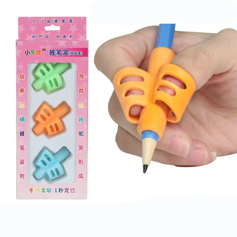 3 Pieces/set of Soft Silicone Pens Hold Two Fingers Gel Children's Writing Training Correction Tools Hold Pens Gift Without Box