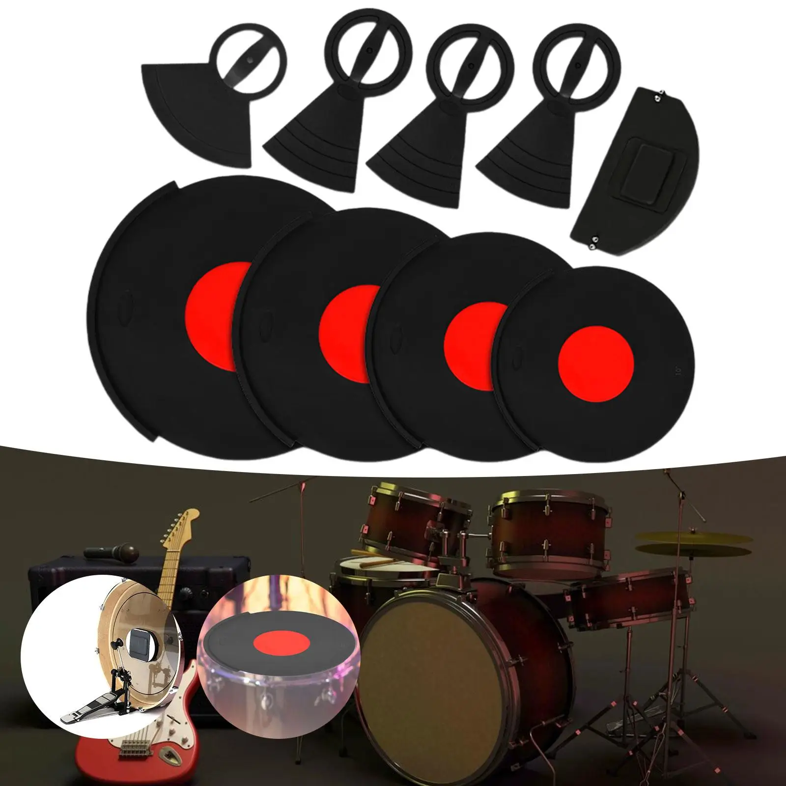 

9 Pieces Drum Mute Pads Portable Practicing Pad Reducing Noise Dampers Bass Drum Mutes Eliminates Sustain Silicone Drum Mute Set