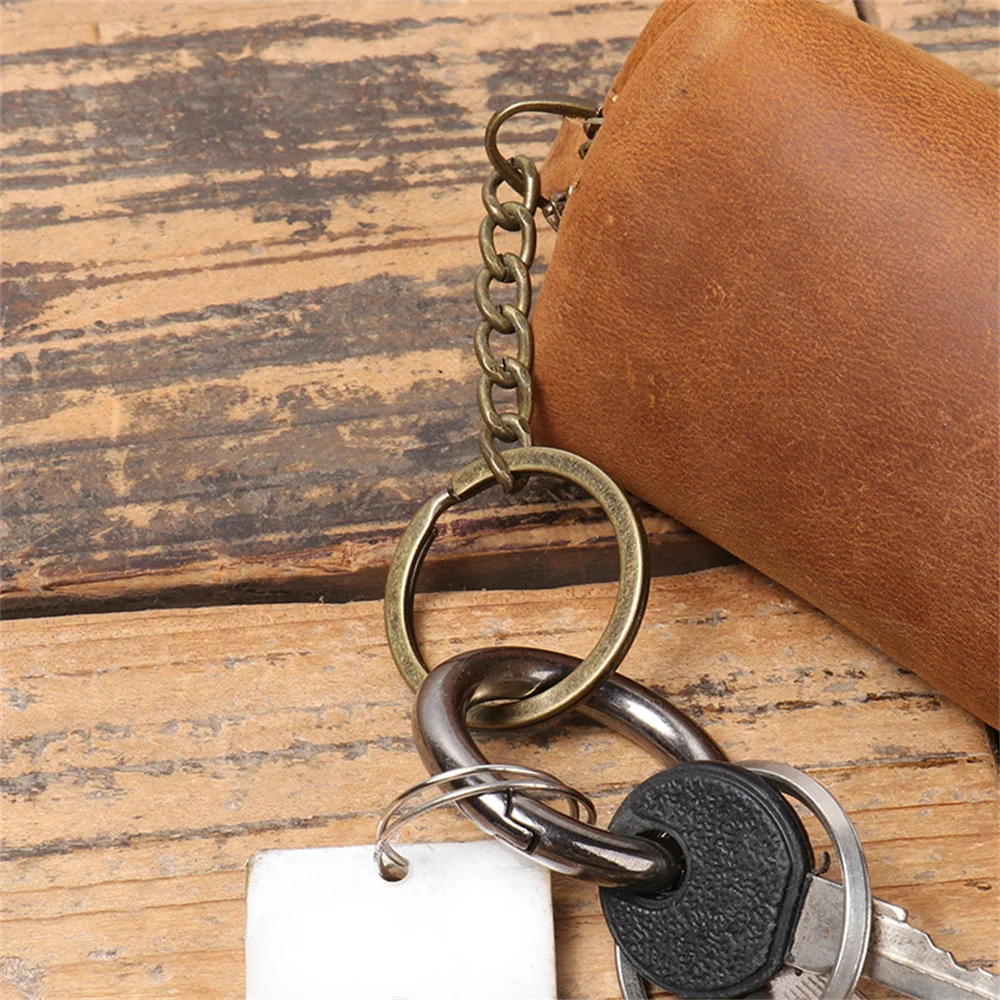 Genuine Leather Key Pouch Retro Cowhide Small Key Chain Coin Purses Male Mini Business Zipper Car Key Bag Handbag Pouch