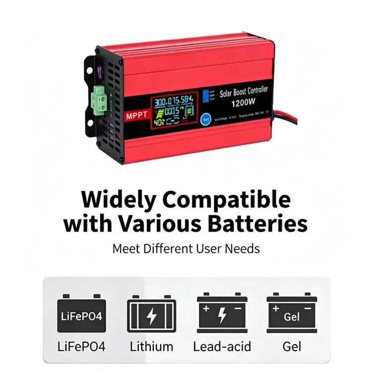 MPPT Solar Boost Charge Controller 600W/1200W Electric Vehicle Charge Controller Adjustable 48V 60V 72V Suitable for RV/Sola
