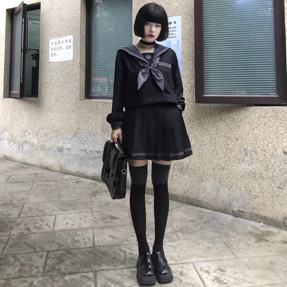 Japanse En Koreaanse Matrozenuniformen Orthodoxe Jk Uniformen Dark Bad Girl Middlekleding Herfst-En Winterschooloutfits Vrouwen