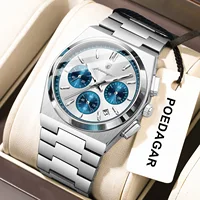 POEDAGAR, reloj de pulsera para hombre a la moda, cronógrafo con fecha, reloj de negocios de acero inoxidable para hombre, relojes de cuarzo luminosos resistentes al agua para hombre
