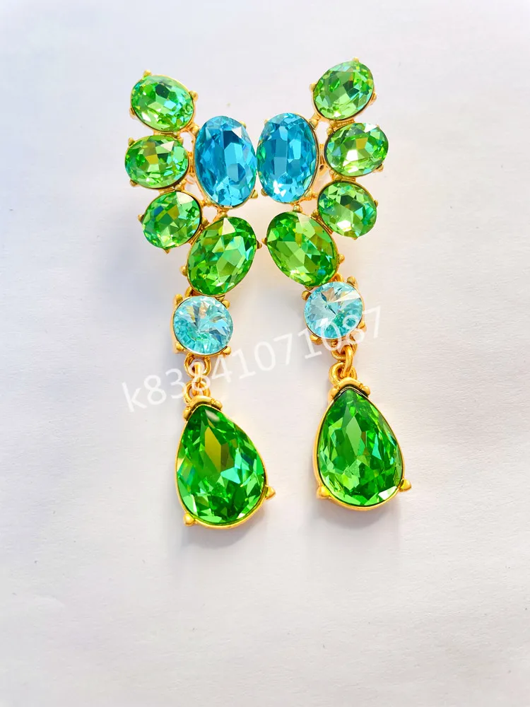 

Unusual Earrings Luxury Designer Jewelry Gold-plated Green Crystal Hanging Modern Women's Christmas Gift Dangle Fine Jewelry