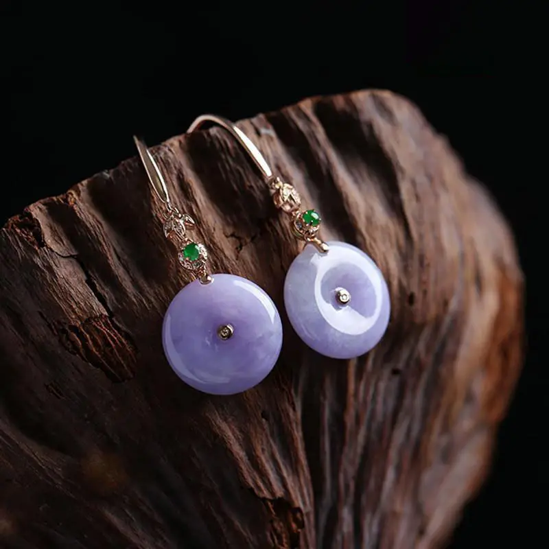 

Simplicity Natural Ice Jade Chalcedony Violet Round earrings for women Inlaid Crystal Vintage earings Ancient Silver Jewelry