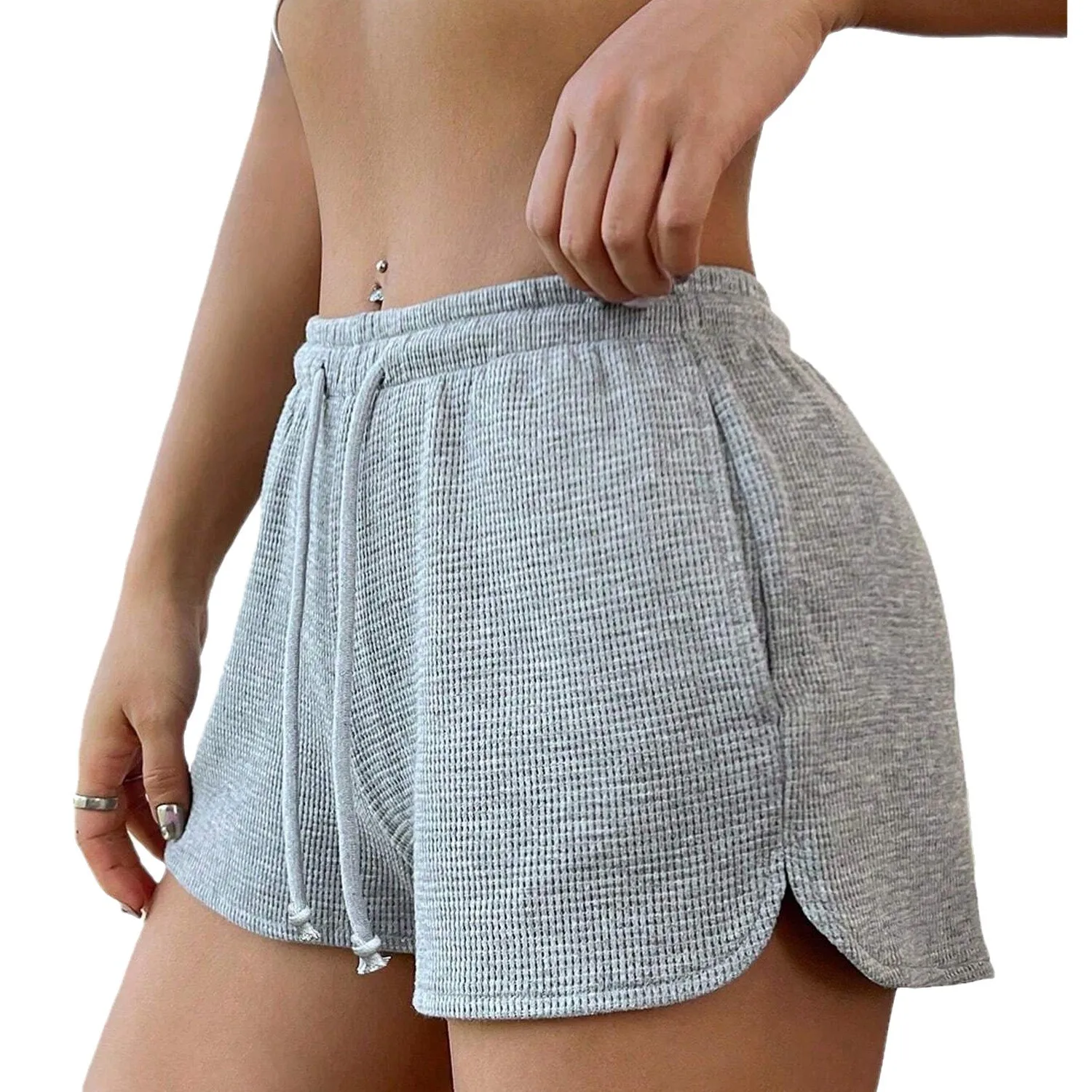 2025 Summer New High Waist Sports Fitness Drawstrings Elastic Waist Casual Solid Color Shorts Comfortable Versatile Pants