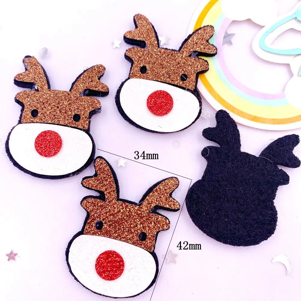 10pcs Felt Fabric Colorful Glitter Bepowder Cartoon Christmas Deer Patch Applique Sewing DIY Hair Bow Craft Supplie