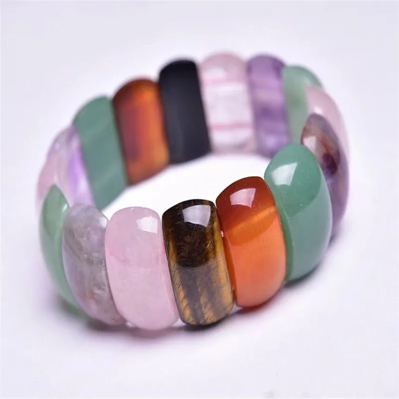 

Natural Stone Colorful Tiger Eyes Beads Amethyst Green Aventurine Bangles Women Bracelets Rose quartz Energy Jewelry For Summer