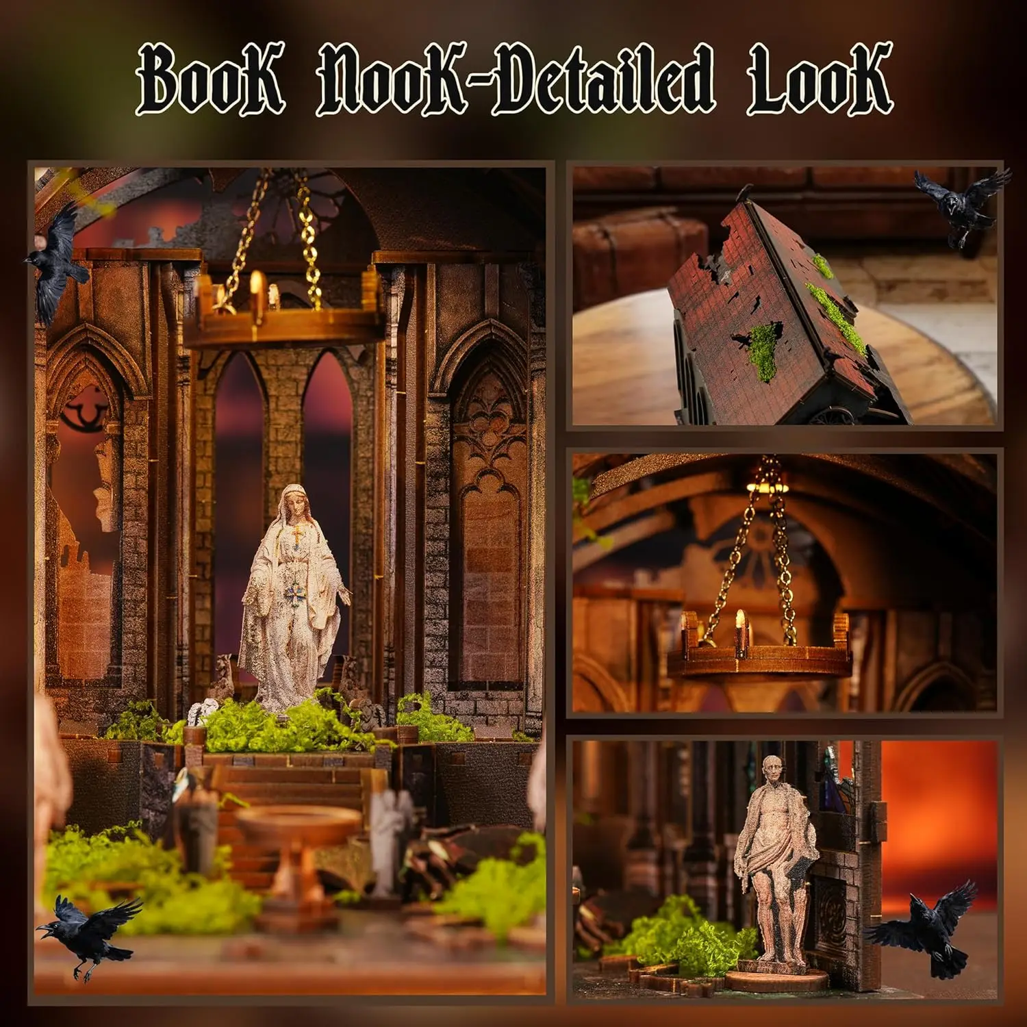 Kit de Casa en Miniatura DIY con Luz LED, Rompecabezas de Madera 3D para Adultos y Adolescentes, Decoración para Rincón de Lectura, Regalo