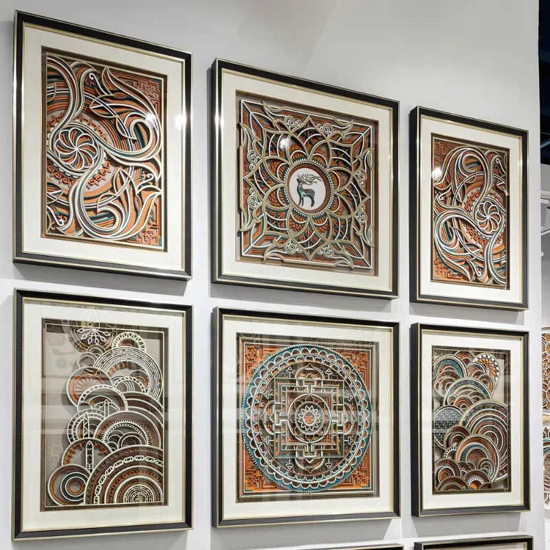 

South East Asia style mural light luxury 3D folding decoration living room corridor and entrance art painting