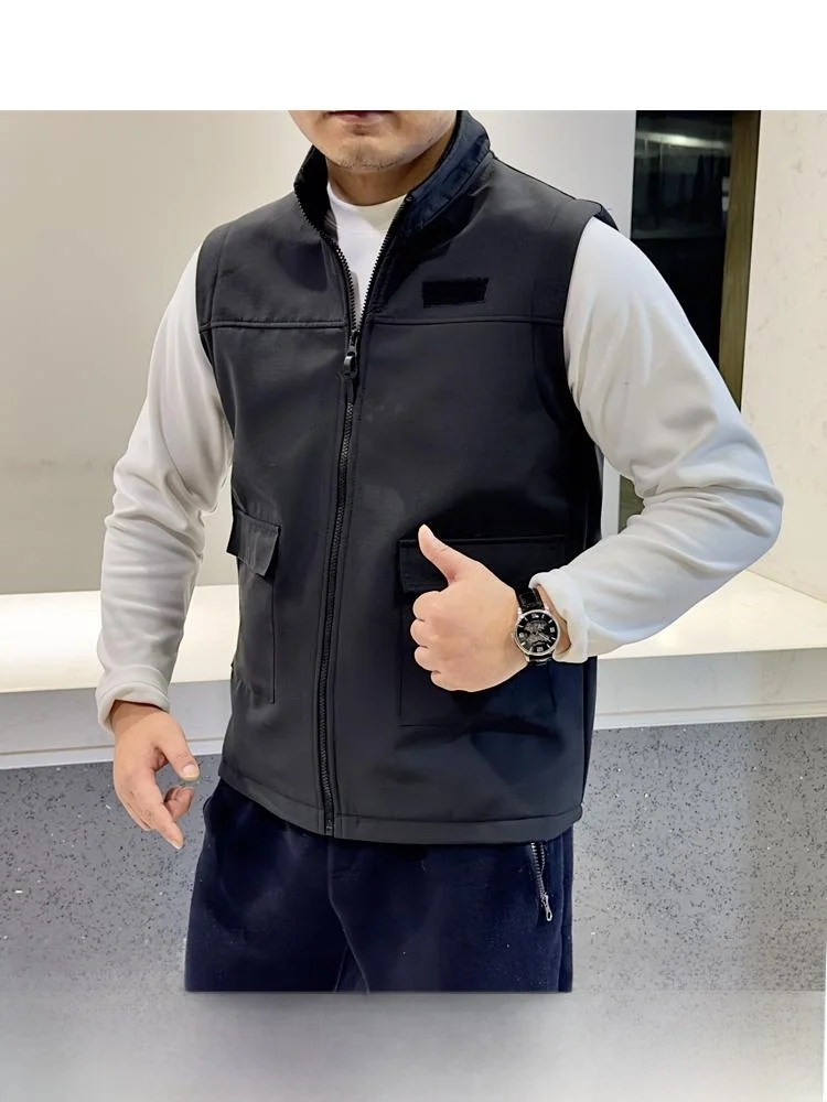 

High-End Fce Lined Stand Collar Vest ex Windproof Water Resistant Warmth Quali Fabric Crt Youth Faion Winter Sle