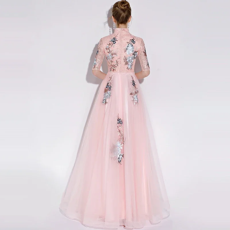 Het is Yiiya Aangepaste Avondjurk Wijnrood Applicaties Hoge Kraag Halve Mouw Vloerlengte Plus size Vrouw Party Formele Jurken