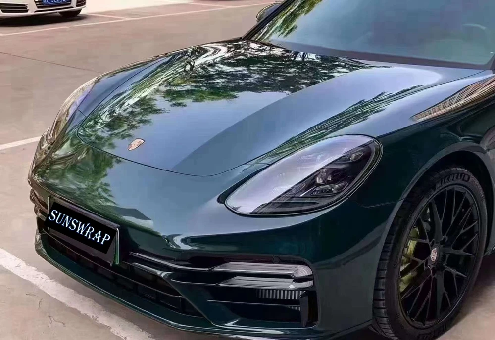 

PET High Glossy Crystal Morin Green Car Wrap Film Auto Color Wrap Vehicle Color Change Film Effortless Fit 5x59ft/roll