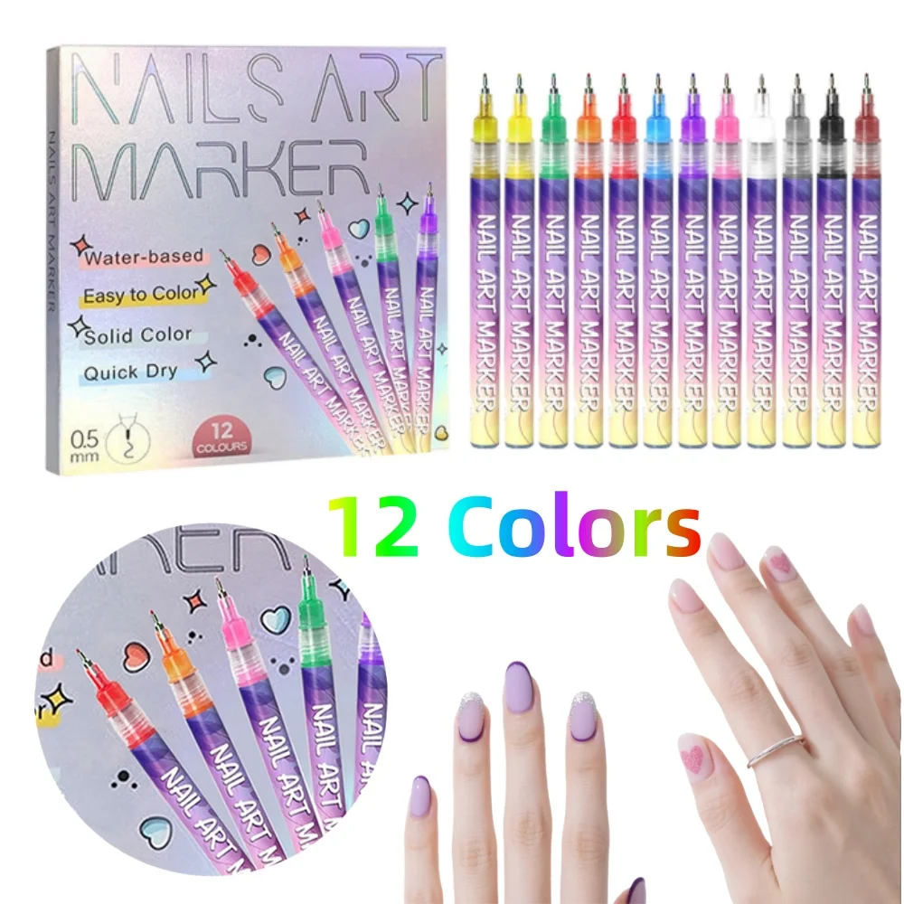 

Набор из 12 цветных маркеров для нейл-арта, акриловые ручки для рисования, водостойкие, для маникюра, с ультратонким наконечником 0,5 мм
