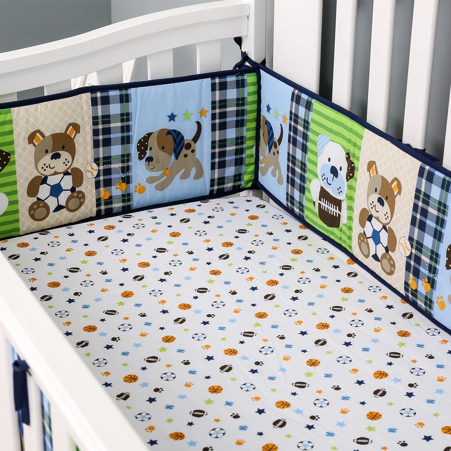 7Piece Baby Crib Bedding Set Baby Girl Crib Bed Set Fot Boys Nursery Room Blanket (4Bumpers+Crib Comforter+Sheet+Crib Skirt)