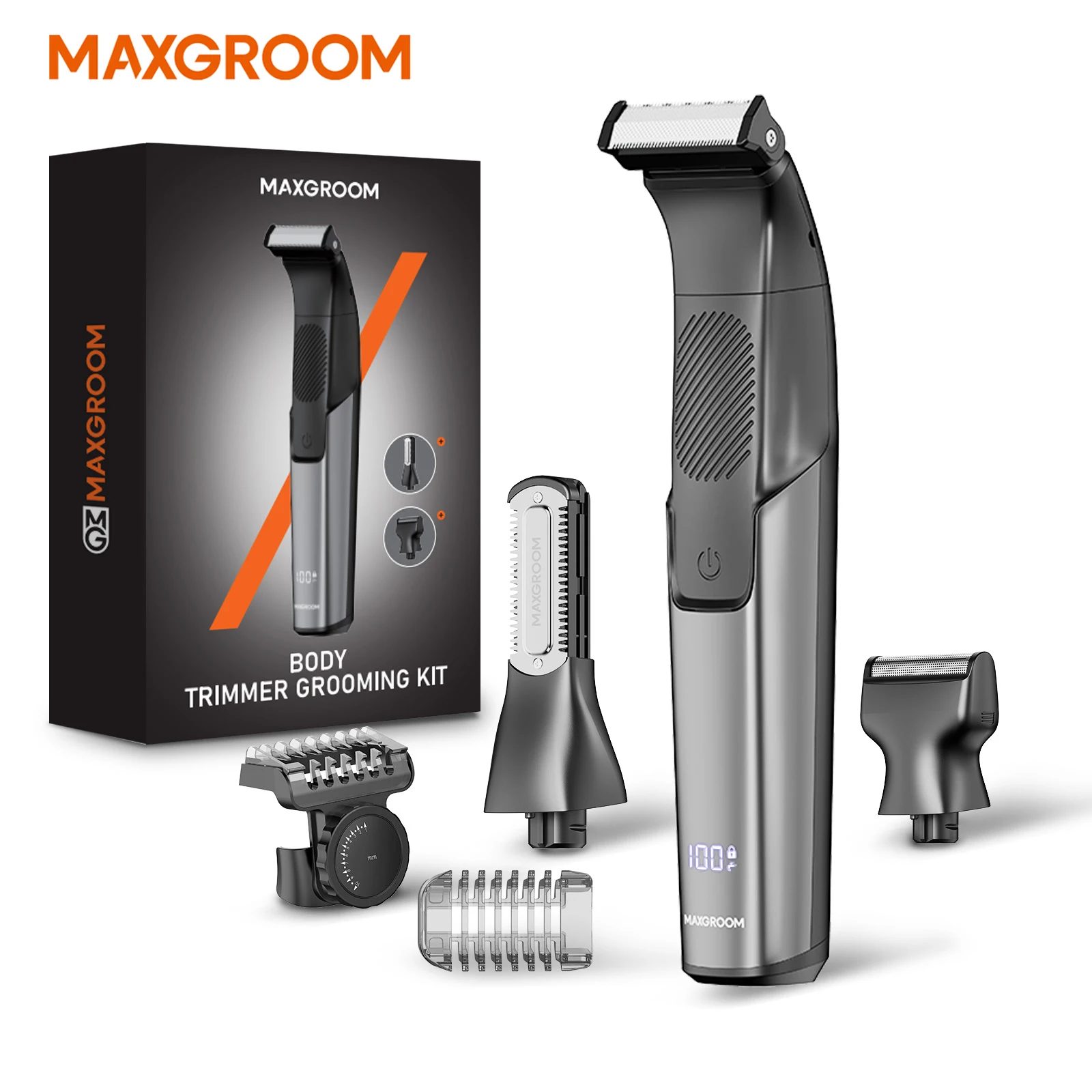 MAXGROOM 3 in 1 Men Bidirectional Body Hair Trimmer Electric Shaver IPX6 Waterproof Double-edged Razor Whole Body Hair Trimmer