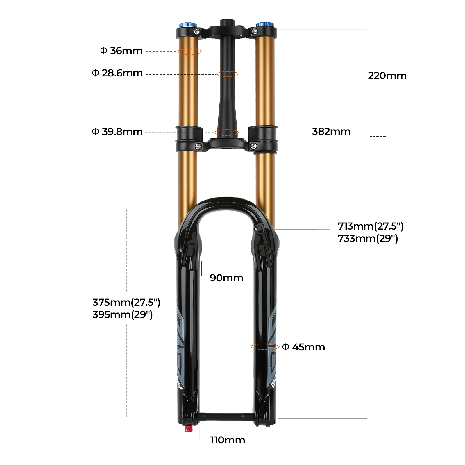 BOLANY Downhill Double Crown MTB Air Fork 36mm Tube 180mm Travel Air Oil Suspension Bike Fork 29 Damping Rebound Adjustable Fork