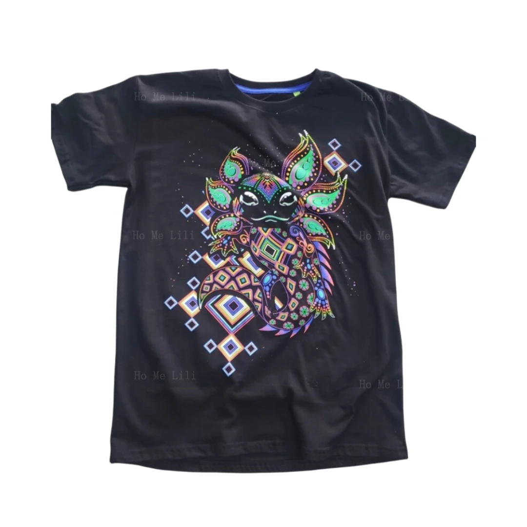 Psychedelic Axolotl Huichol Eye Of God Luxury Top Mens T-Shirt Uv Reactive Trippy Hippie Rave Festival Wear Tribal Shaman Vision