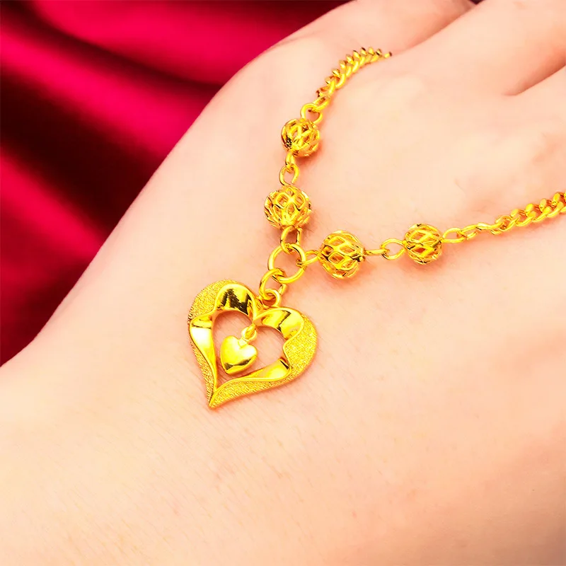 

Heart Hollow Necklace for Women, 24K Gold, AU999 | Polished hollow heart with diamonds on delicate chain, elegant for daily wear