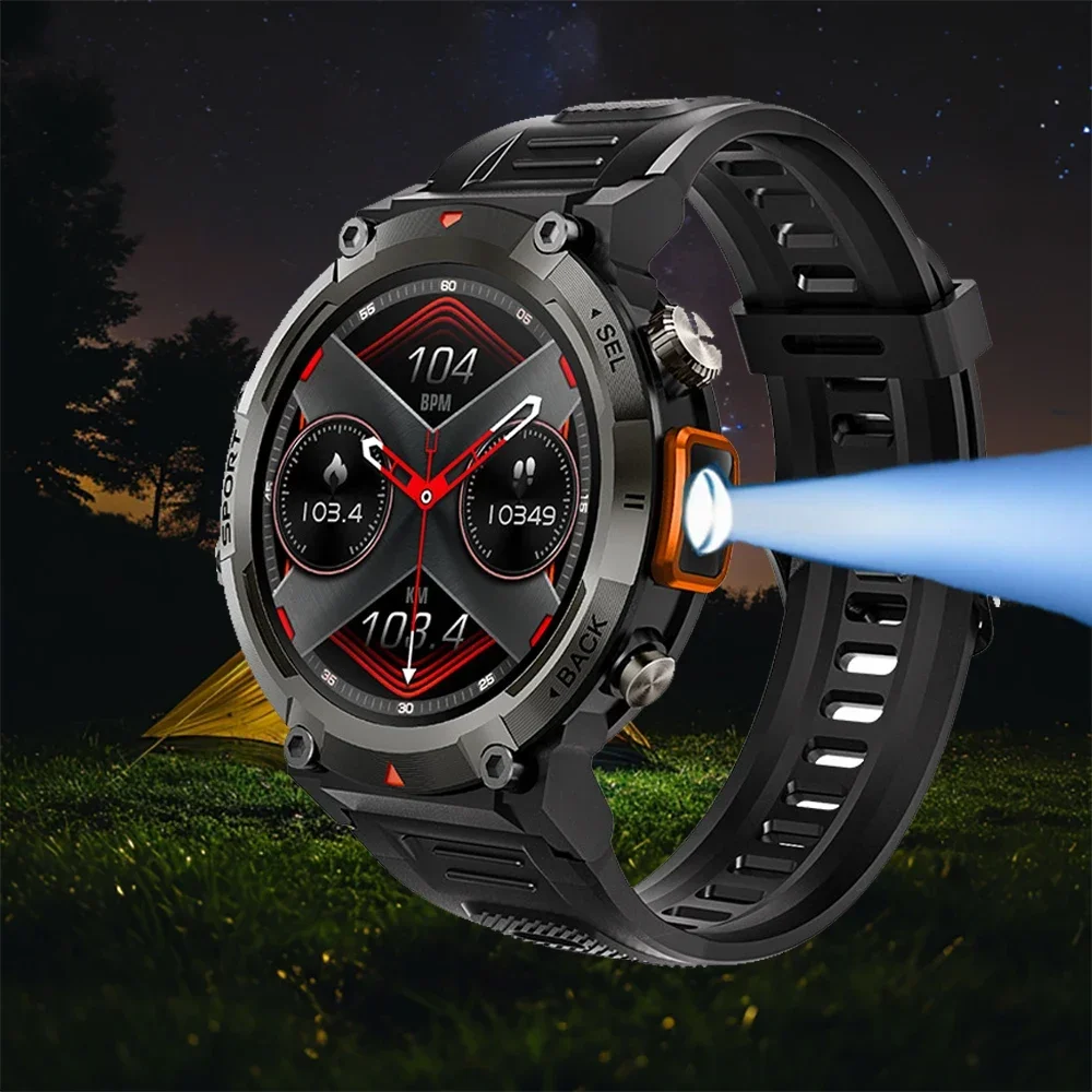 Smart Watch Men With Flashlight Bluetooth Call Sport Tracker Blood Pressure IP67 Waterproof For Men Xiaomi Android IOS Outdoor