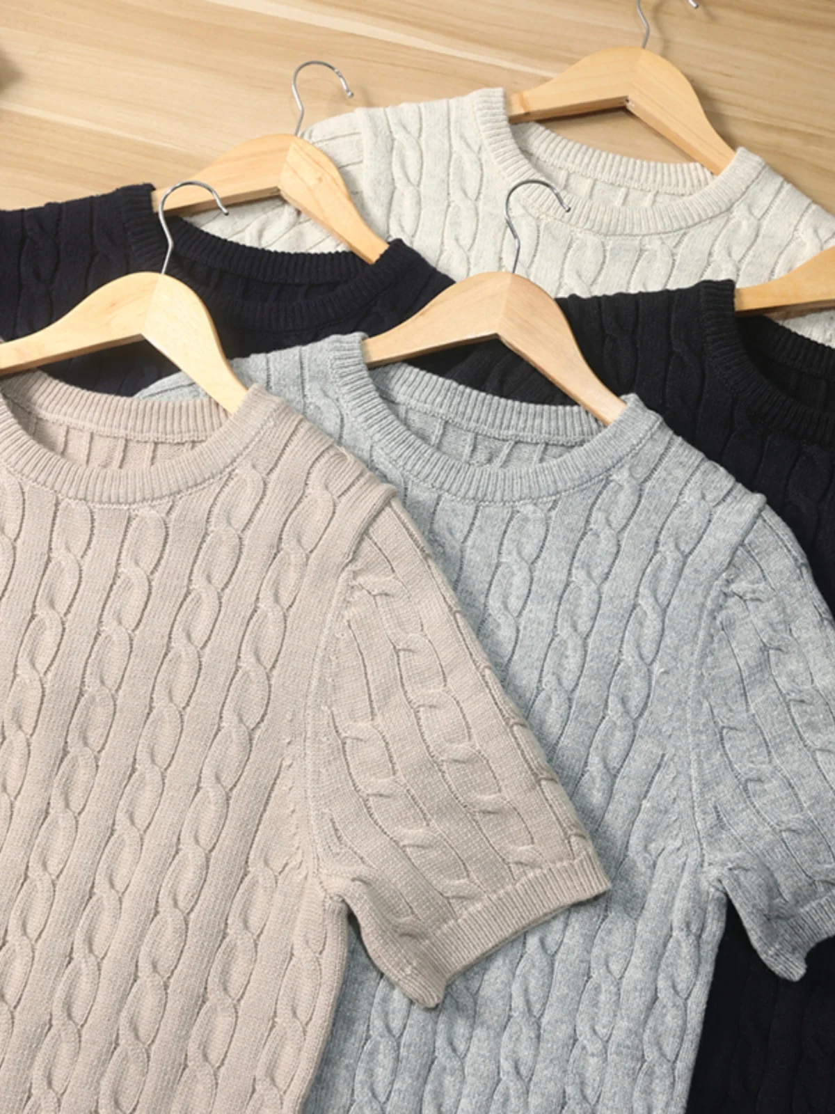 Fashionable Urban Knitted Short Sleeve round Neck T-Shirt Men's Spring Summer Versatile Casual Cotton Sweatshirt Street Style