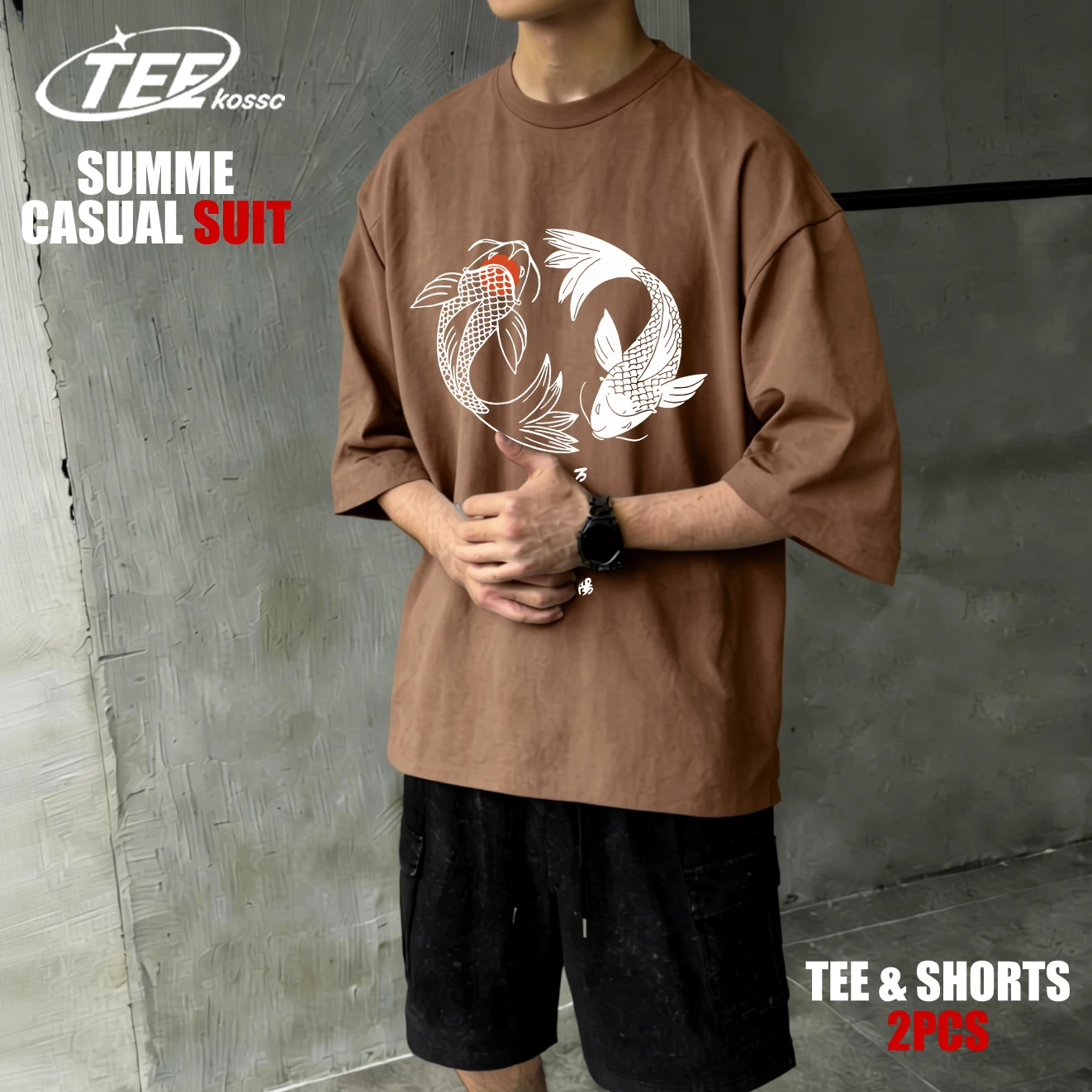 

Мужская летняя футболка с принтом двух карпов кои, новая повседневная свободная футболка с коротким рукавом и круглым вырезом, хлопковая, унисекс, в стиле ретро