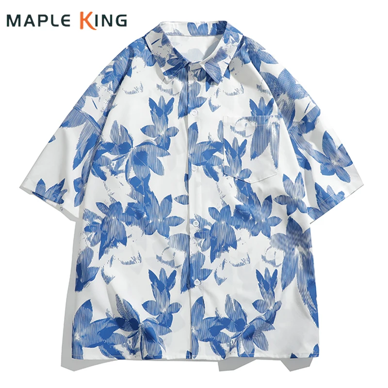 

Hawaiian Shirt Men Funny Short Sleeve Camisas Elegantes 2024 Summer Floral Print Holiday Blouses Top Mens Loose Button Up Shirts