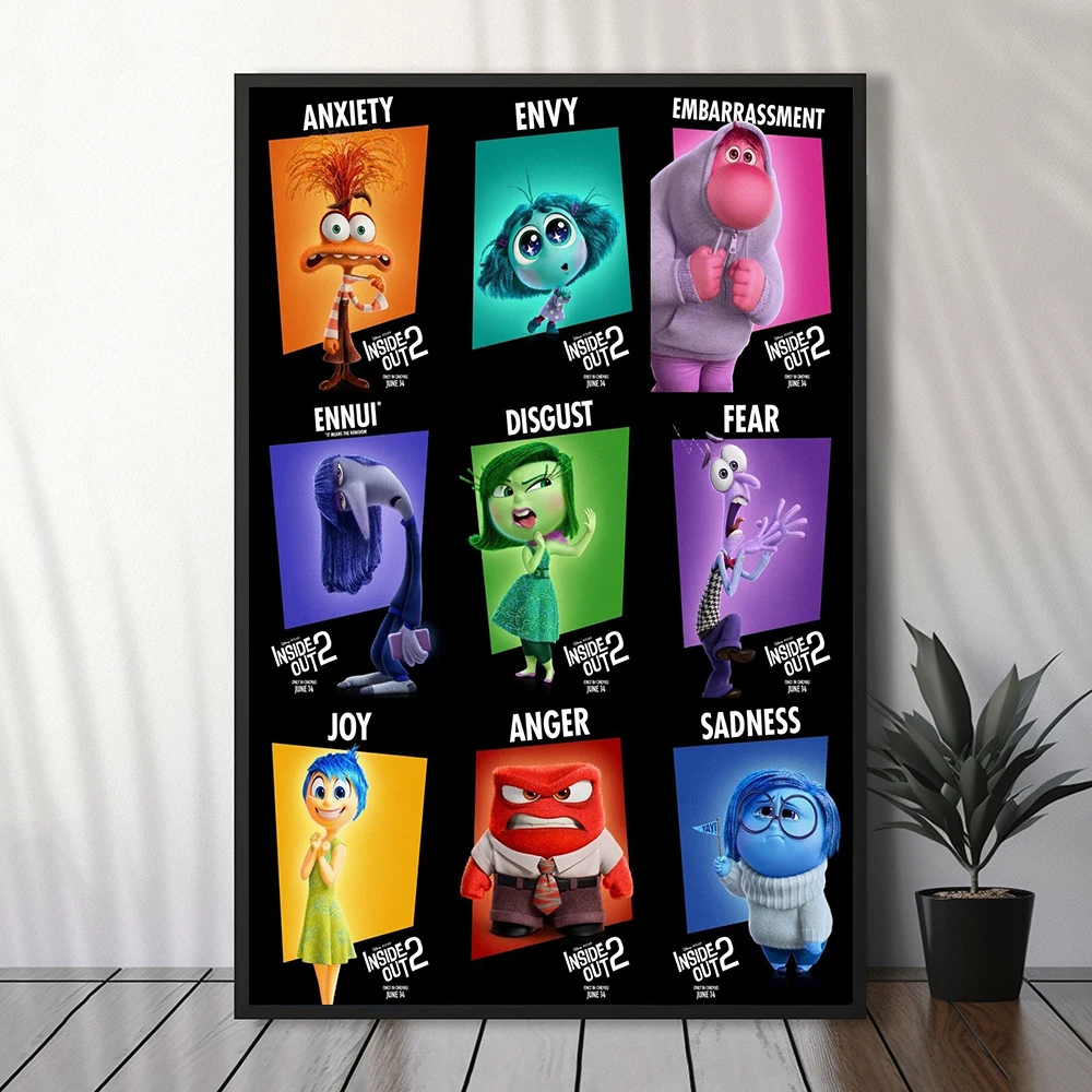 Plakat Disney Movie Inside Out 2 brezentowa drukowany obraz ścienna Anime malarstwo dekoracyjne dekoracja domu prezent urodzinowy na Boże Narodzenie