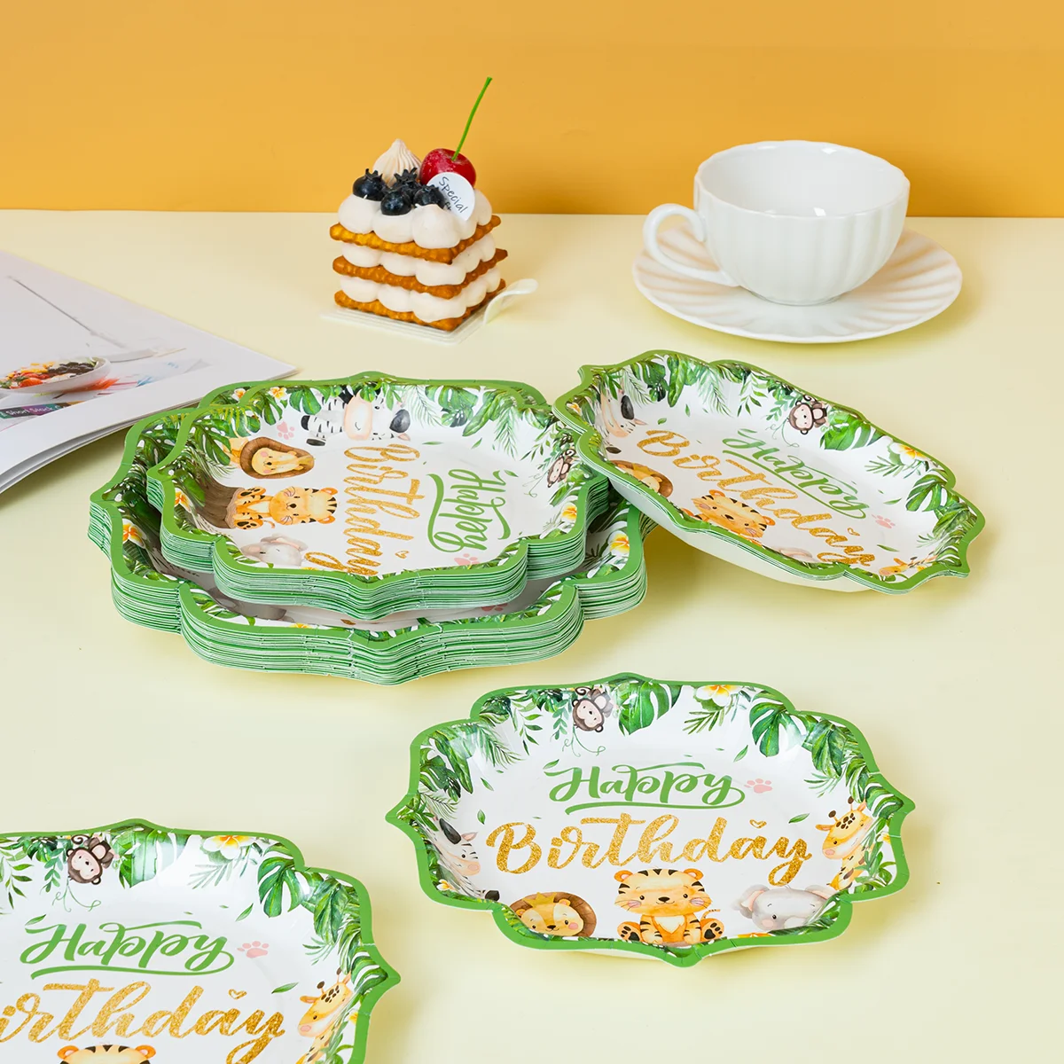 10/25/50pcs Happy Birthday Jungle Animal Disposable Paper Plates for Kids Safari Themed Birthday Party Supplies image 3