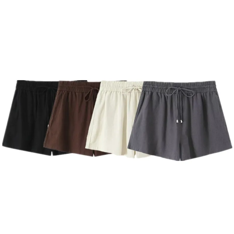 ลําลองผ้าลินินผสม orts ชุดชั้นในแฟชั่นสตรี Sle กางเกงมุมแบนฤดูร้อน 2025 มาใหม่เรียบง่ายเดินทาง Sle หลวม...