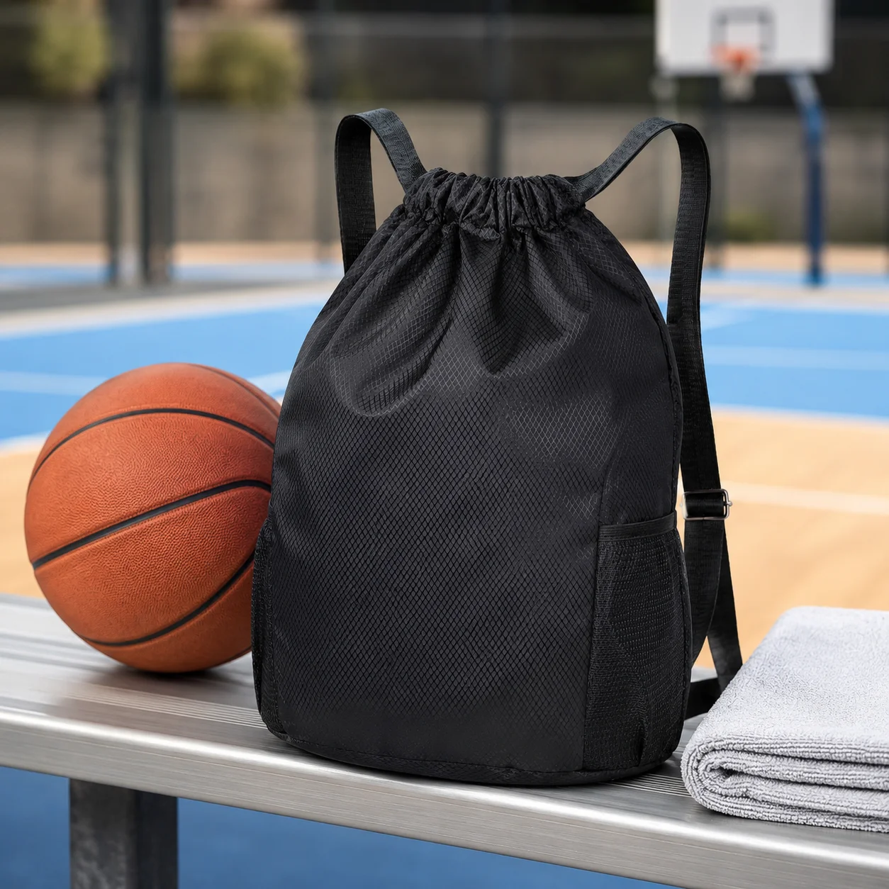 1Pc Drawstring Basketball Backpack with Side Mesh Pockets Adjustable Sports Gym Bag for Men Women Training Travel School