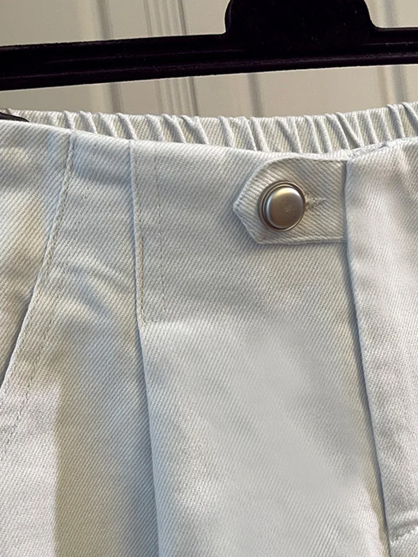 Casual Taille Baumwolle Breite Bein Hosen Gerade Cut Elastische Taille Herbst Marke frauen Faion Hohe Taille Taste Fly Damen hosen...