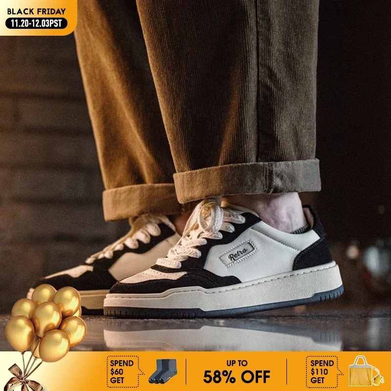 

Maden New Men's Casual Low-Top Black and White Spliced Sneakers Versatile Sports Shoes for Autumn Lace-up Skateboarding Shoes