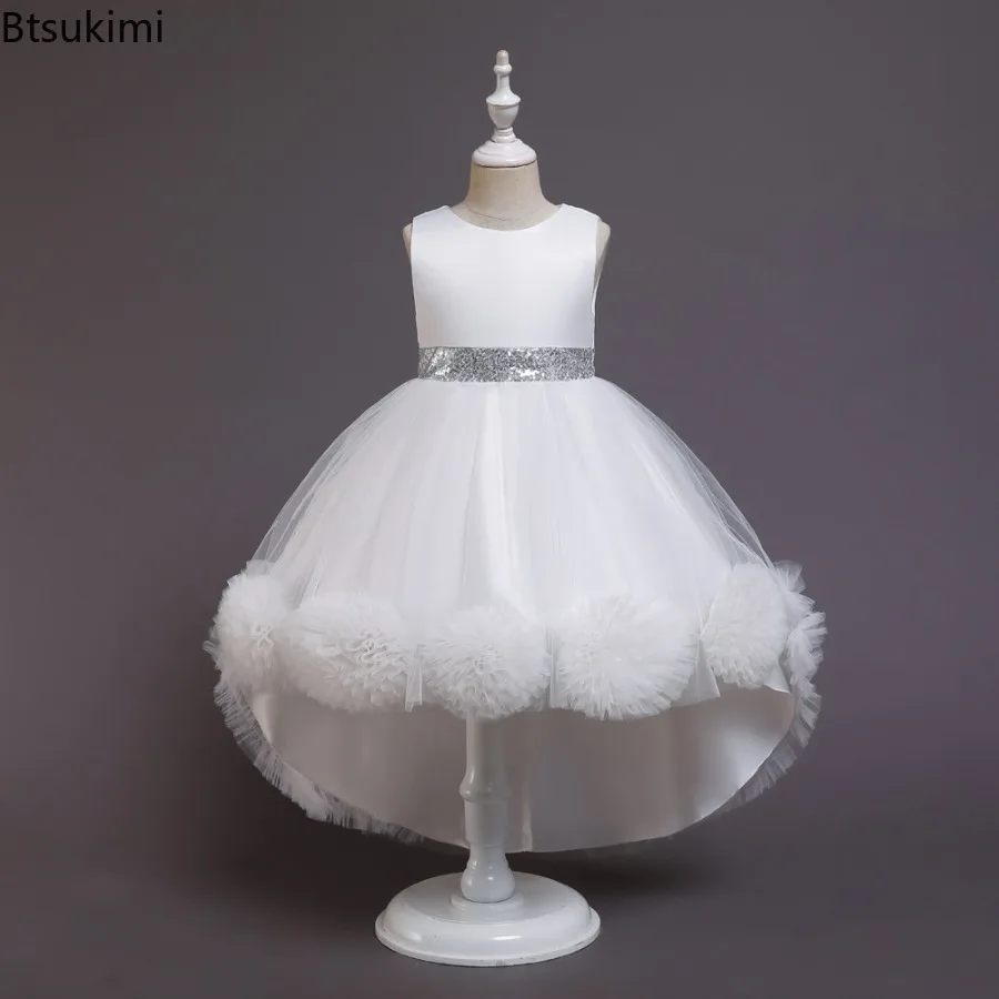 Baby Girls Princess Tulle Flower Dress Sleeveless Tailed Ball Gown Elegant Pageant Party Dress for Piano Performance 3-10 Years