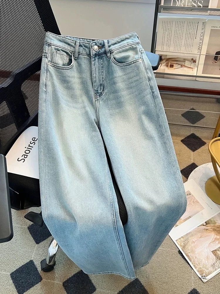 

Light Wa Straight Leg Men's Jeans American High Street Sle Retro Waed Loose Wide Leg Long Trousers for Spring Autumn