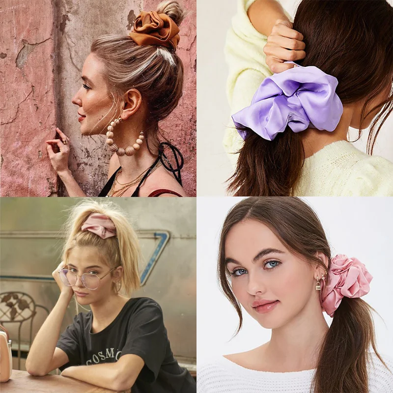 

Fashion Oversize Scrunchie Women Elastic Hair Bands Solid Color Satin Scrunchies Summer Ponytail Holder Ties Headwear