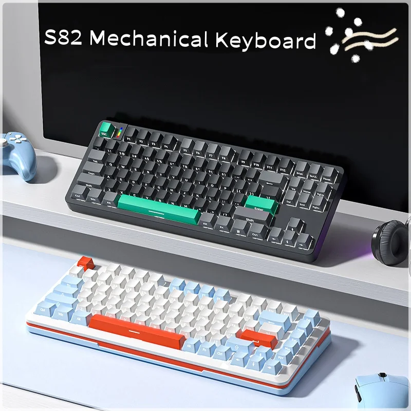 

Neutral S82 Wired Side Cut Three Color Mechanical Keyboard 82 Key Hot-Swapable Silver Axis Gaming Keyboard