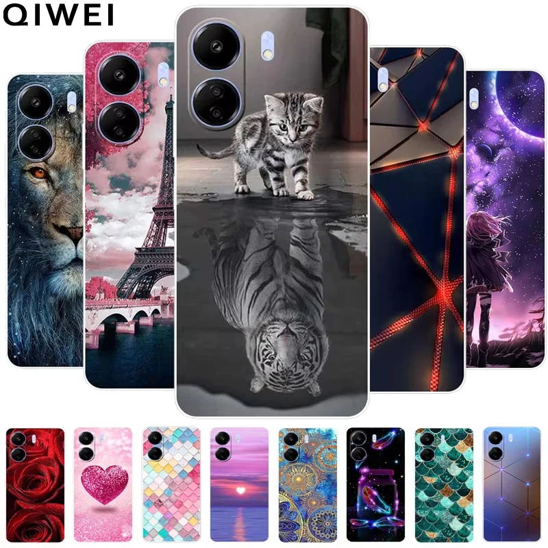 For Xiaomi Poco C65 Case C 65 Clear Bumper Soft TPU Silicone Back Cover for Poco C65 6.74\'\' Protector Funda Shells Cartoon Print