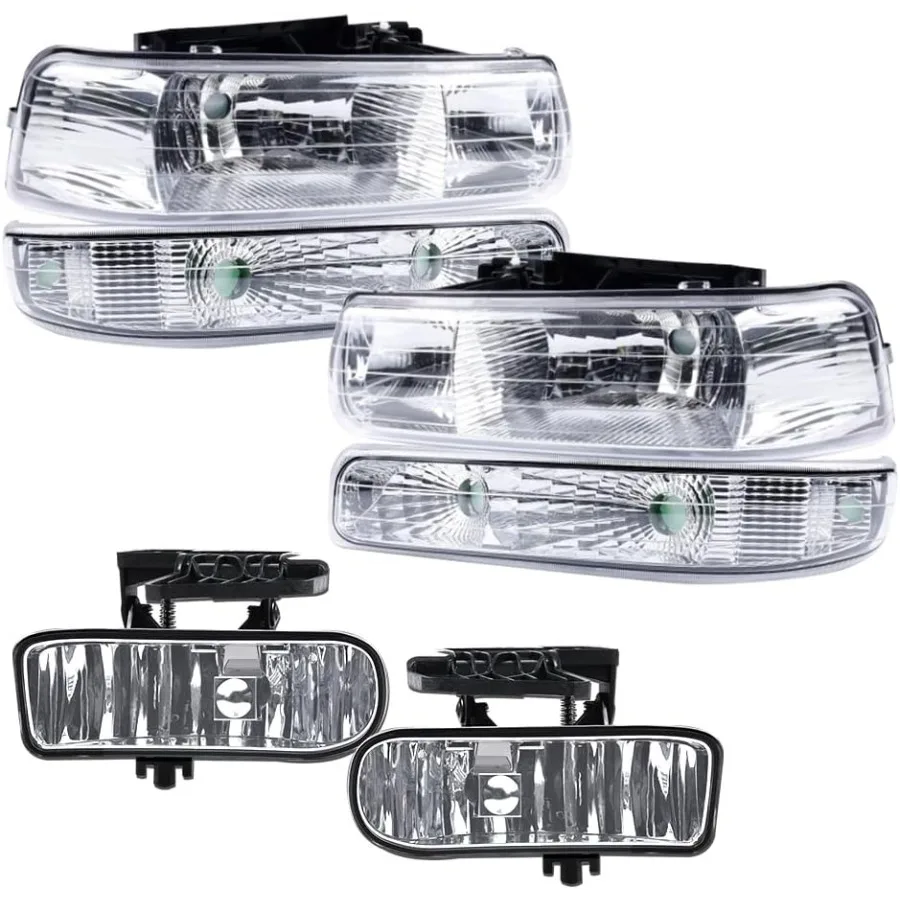 

4Pcs Headlights 2Pcs Fog Lights Combo Compatible with Chevy 1999-2002 Silverado 1500 2500 2000-2006 Suburban Headlights Tahoe Pi