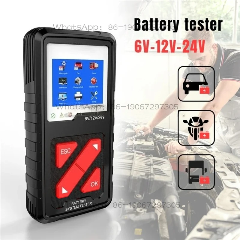 Battery Tester Is Suitable for Testing 6V 12V 24V Acid Batteries  with 3.2-inch Color Screen Supports Online Printing KW710