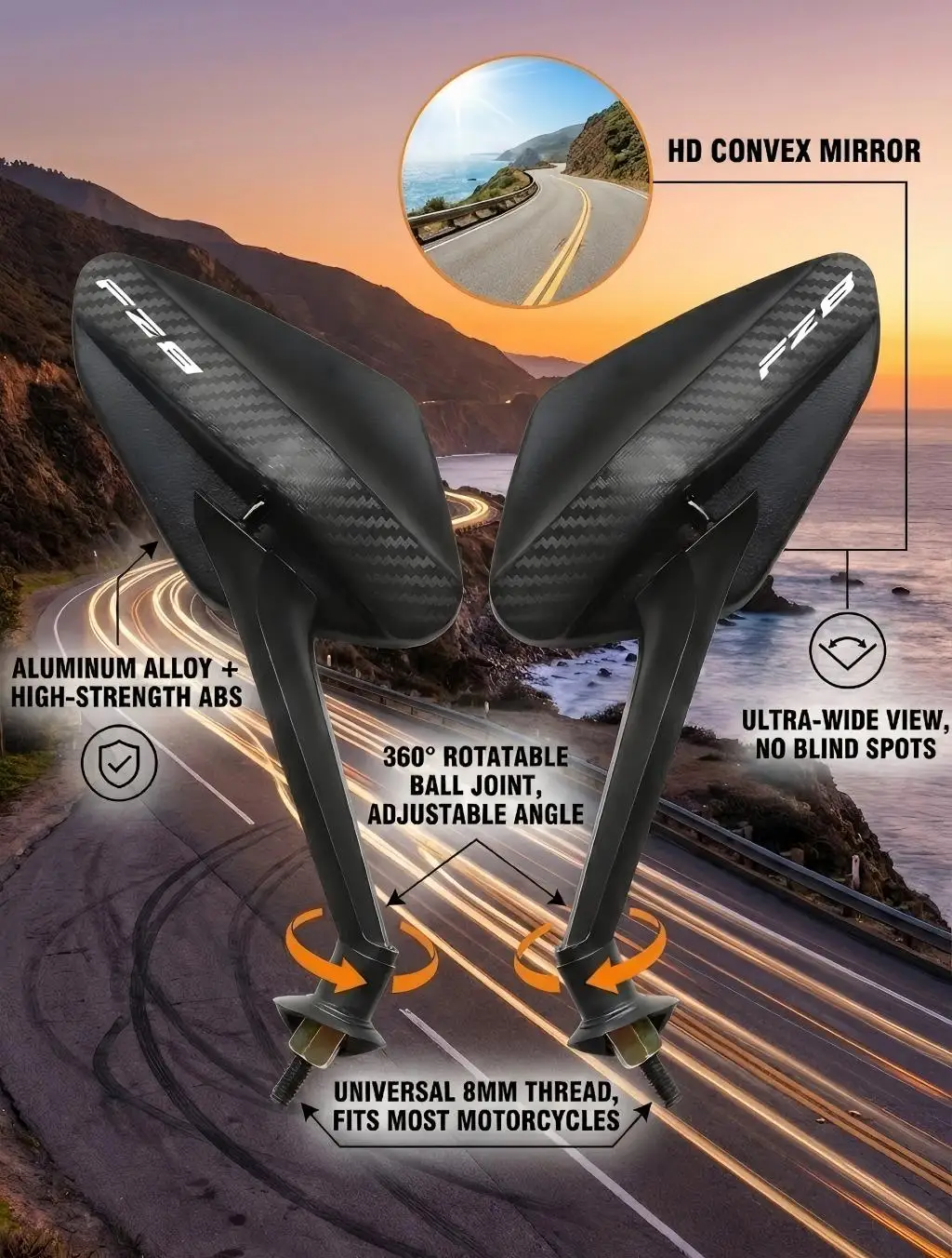 Espejo retrovisor lateral de fibra de carbono para motocicleta, para YAMAHA FAZER FZ1/N FZ6 FZ8 FZ7 FZ16 FZ25 Fazer FZ 1/S, espejo retrovisor de aleación